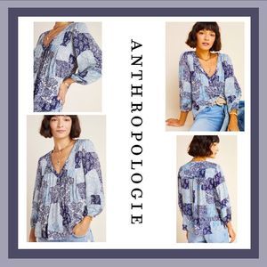 Anthropologie Maeve Paisley Patchwork Cathy Pleated Tunic Top Size M